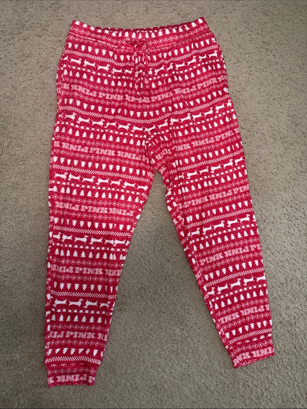 PINK Victoria's Secret Red and White Holiday Pajama Bottoms
